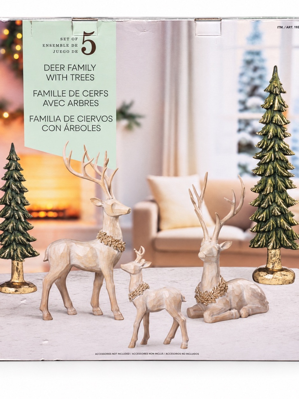 Deer Family Holiday Decor Set with Gold Accents - Cream